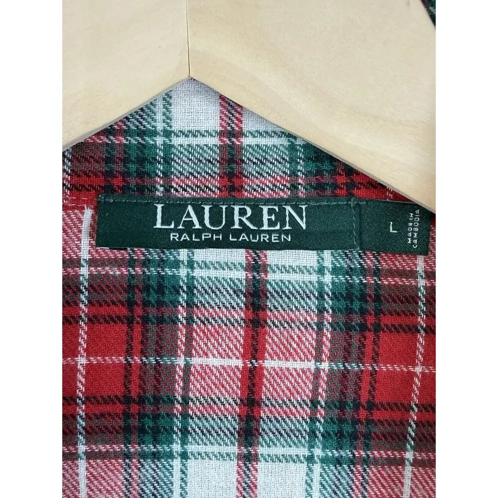 Lauren Ralph Lauren Plaid Flannel Sleep Shirt Nightgown NWT Red Green Cotton L - Picture 3 of 7